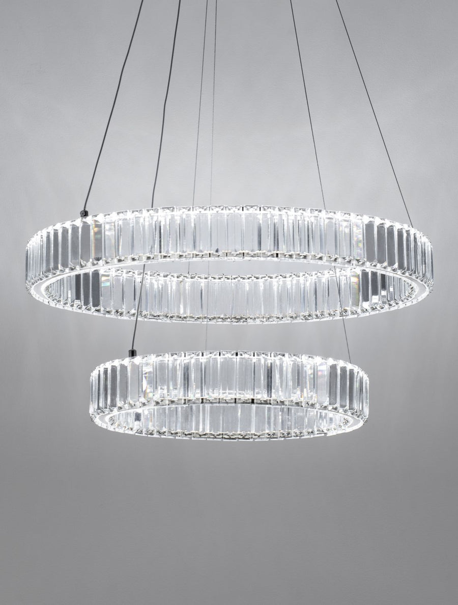 Suspension Aurelia chromée, cristal, H 200 cm