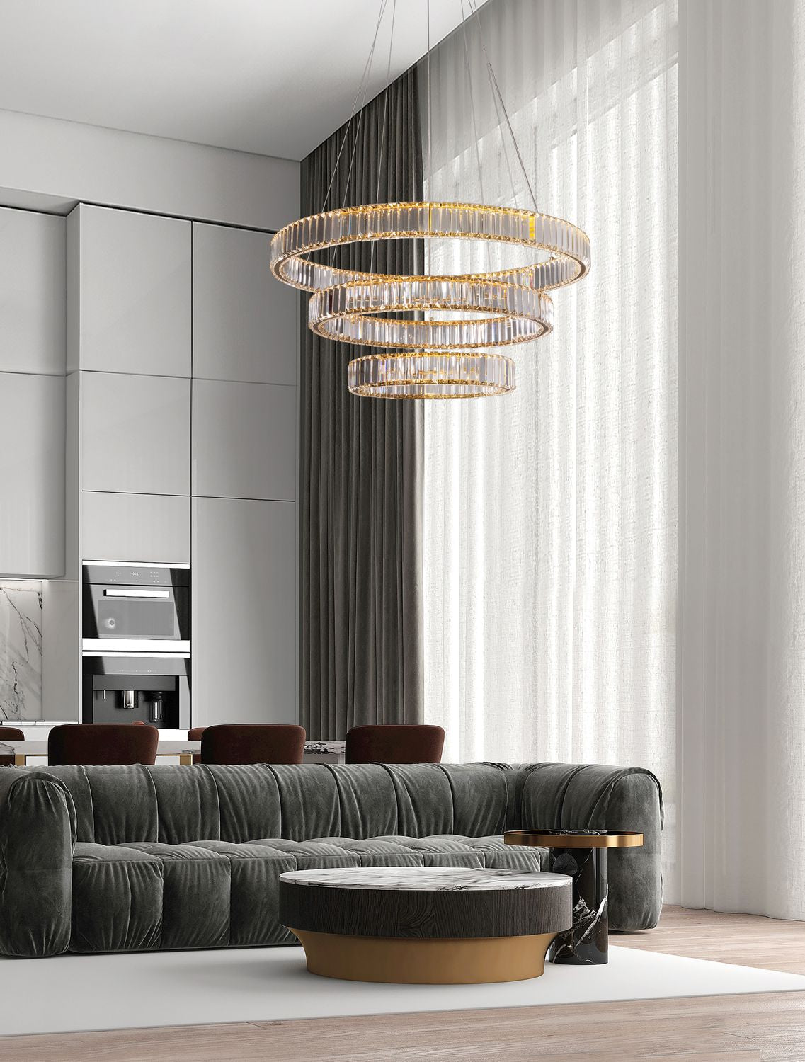 Suspension Aurelia dorée, cristal, H 150 cm (9333069)