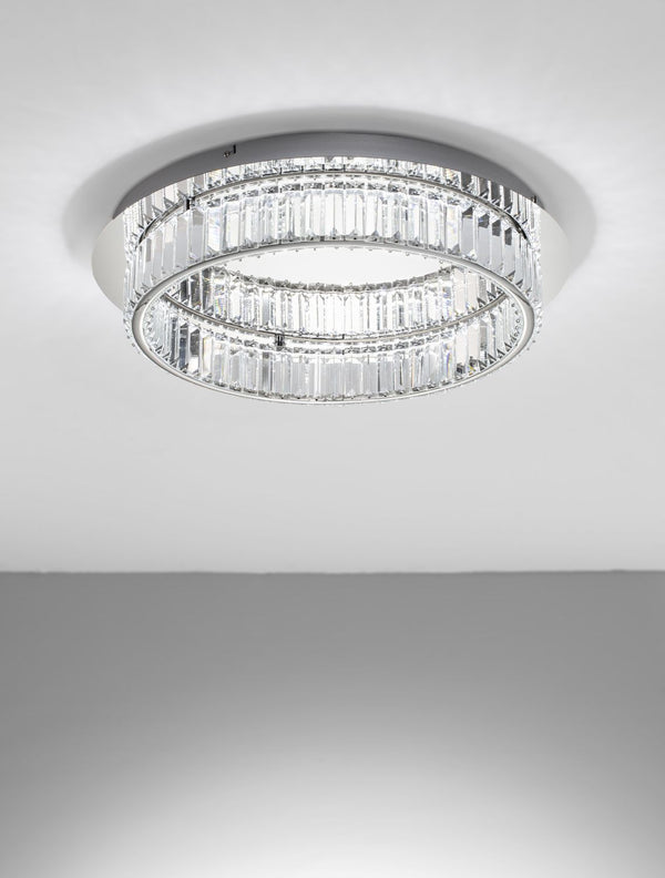 Plafonnier Aurelia chromé, cristal, Ø 60 cm
