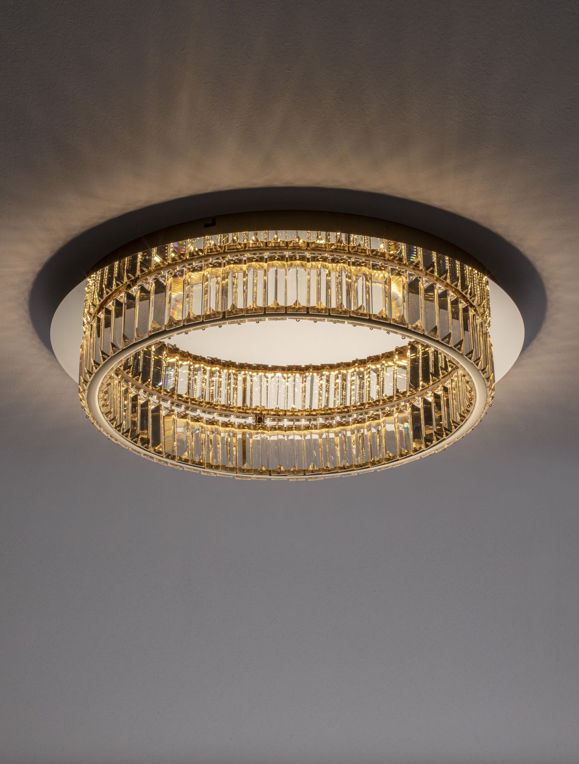 Plafonnier Aurelia doré, cristal, Ø 50 cm