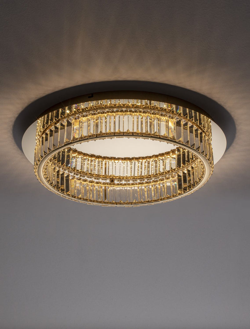 Plafonnier Aurelia doré, cristal, Ø 50 cm
