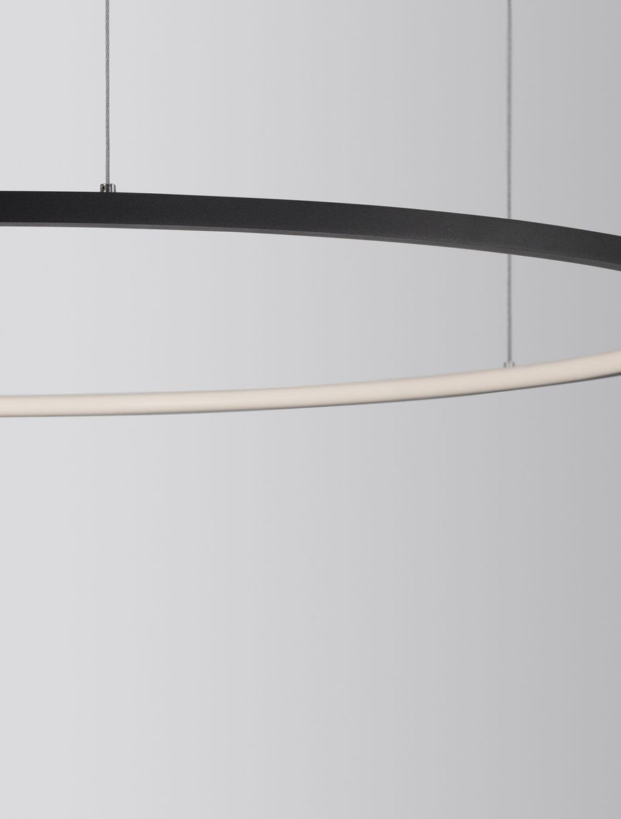 Détail rapproché du profil de l'anneau, extérieur noir et bandeau blanc