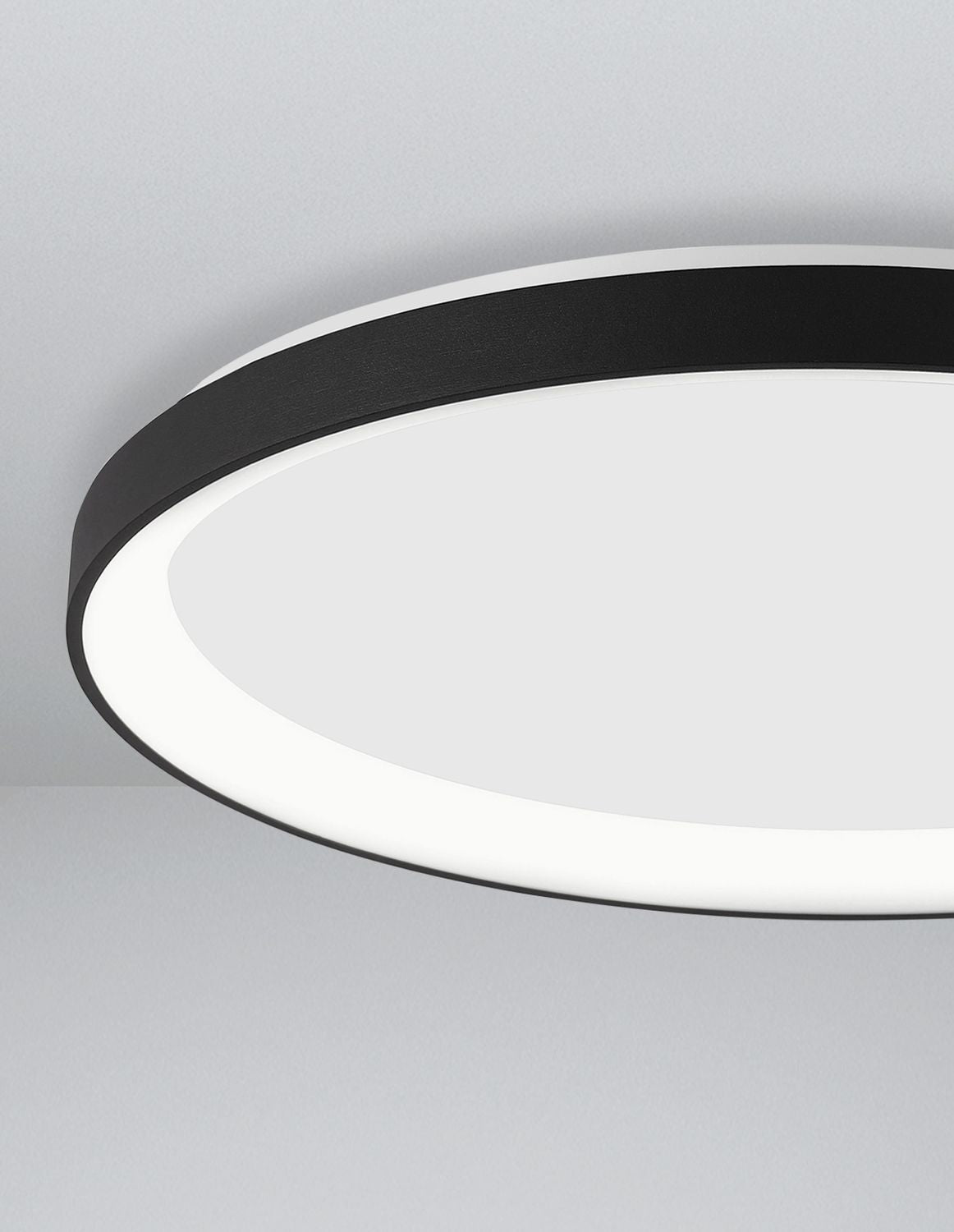 Détail rapproché du cerclage métallique noir et de la bordure lumineuse