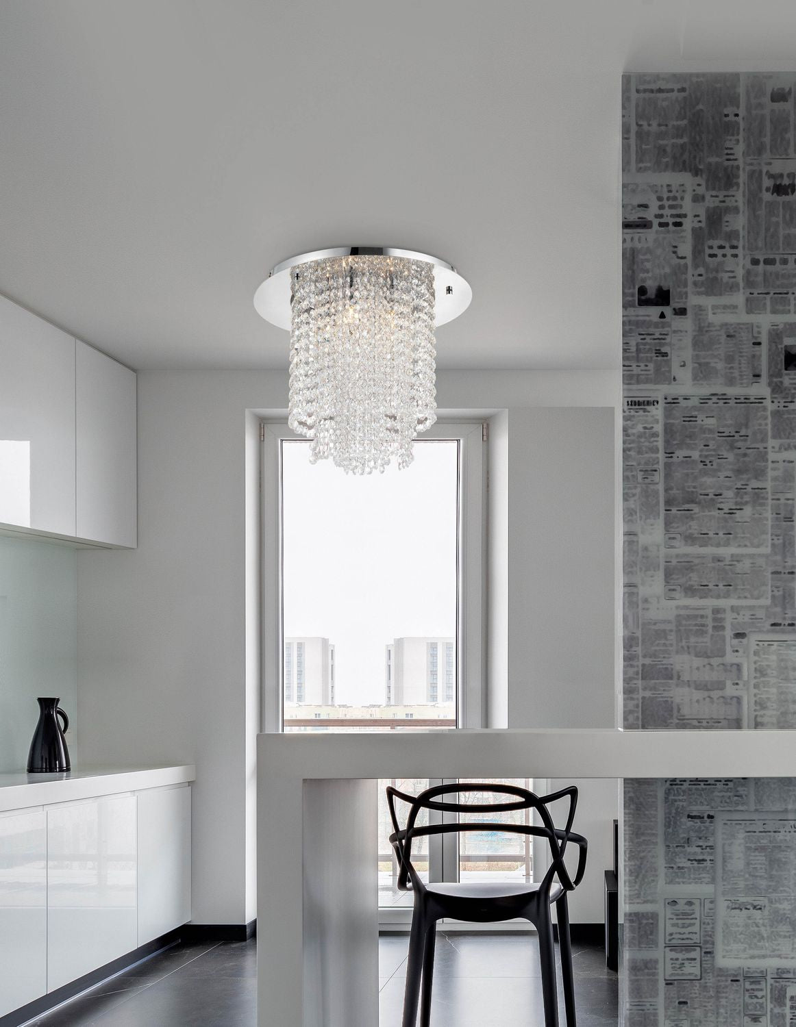 Plafonnier Fontana 5 lumières chromé, cristal