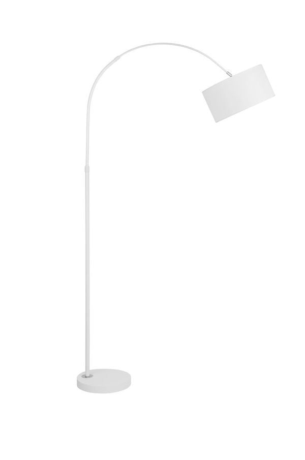 Vue de profil du lampadaire blanc, mettant en valeur la courbe du bras et l'abat-jour.