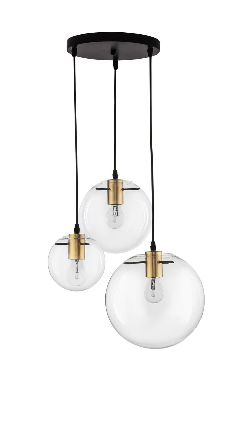 Suspension Mirale 3 lumières noire, verre