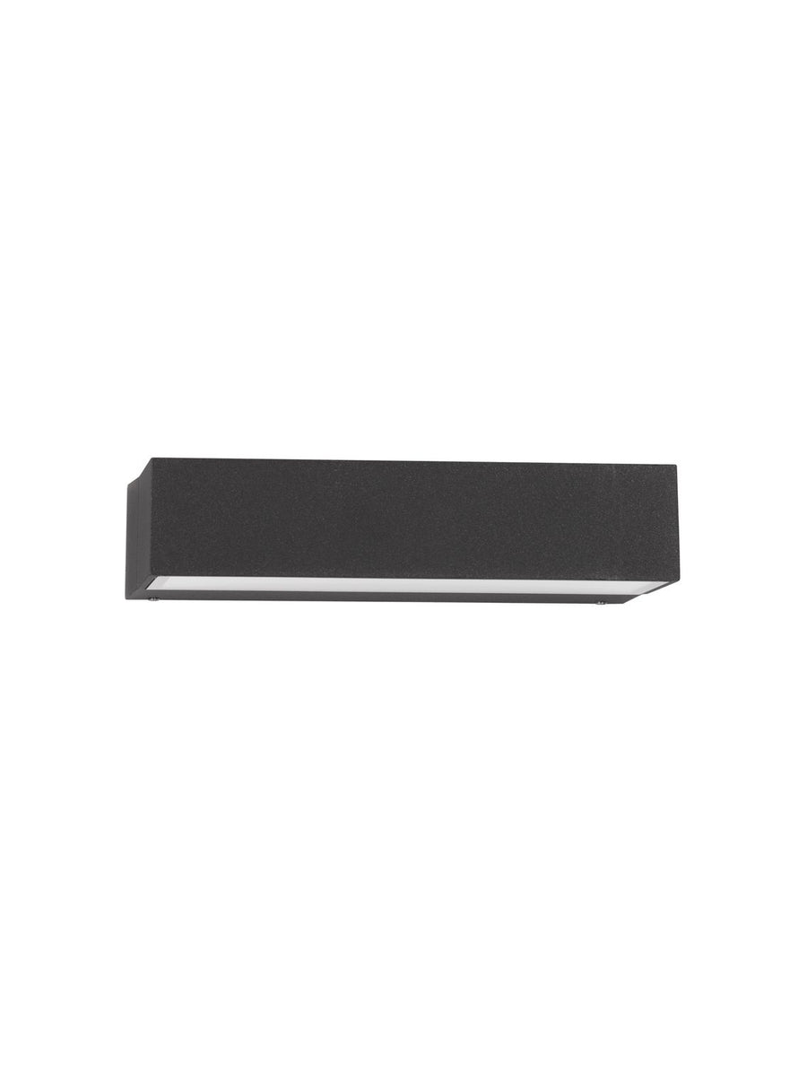 Vue de face du boîtier rectangulaire noir, diffuseur blanc orienté vers le bas.