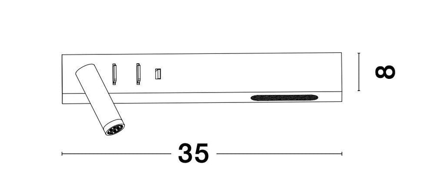 Schéma de dimensions de l'applique : largeur trente-cinq et hauteur huit centimètres.