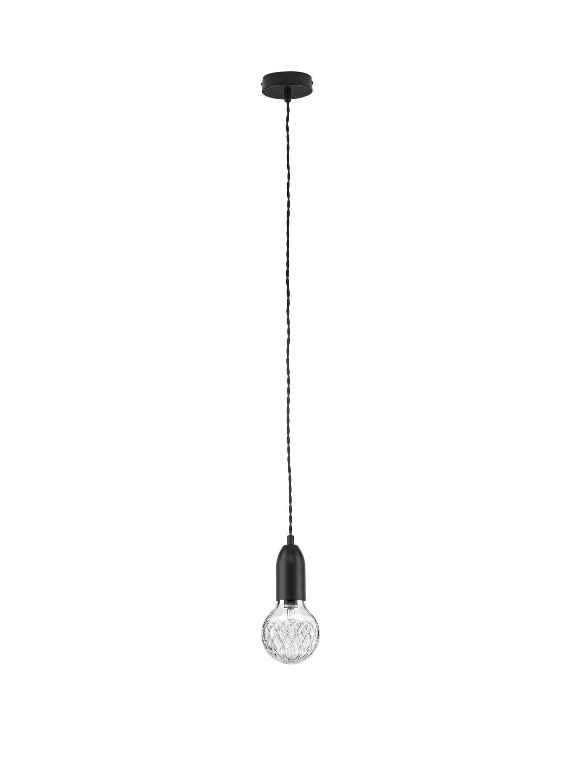 Vue d'ensemble sur fond blanc, douille noire et petit globe de verre