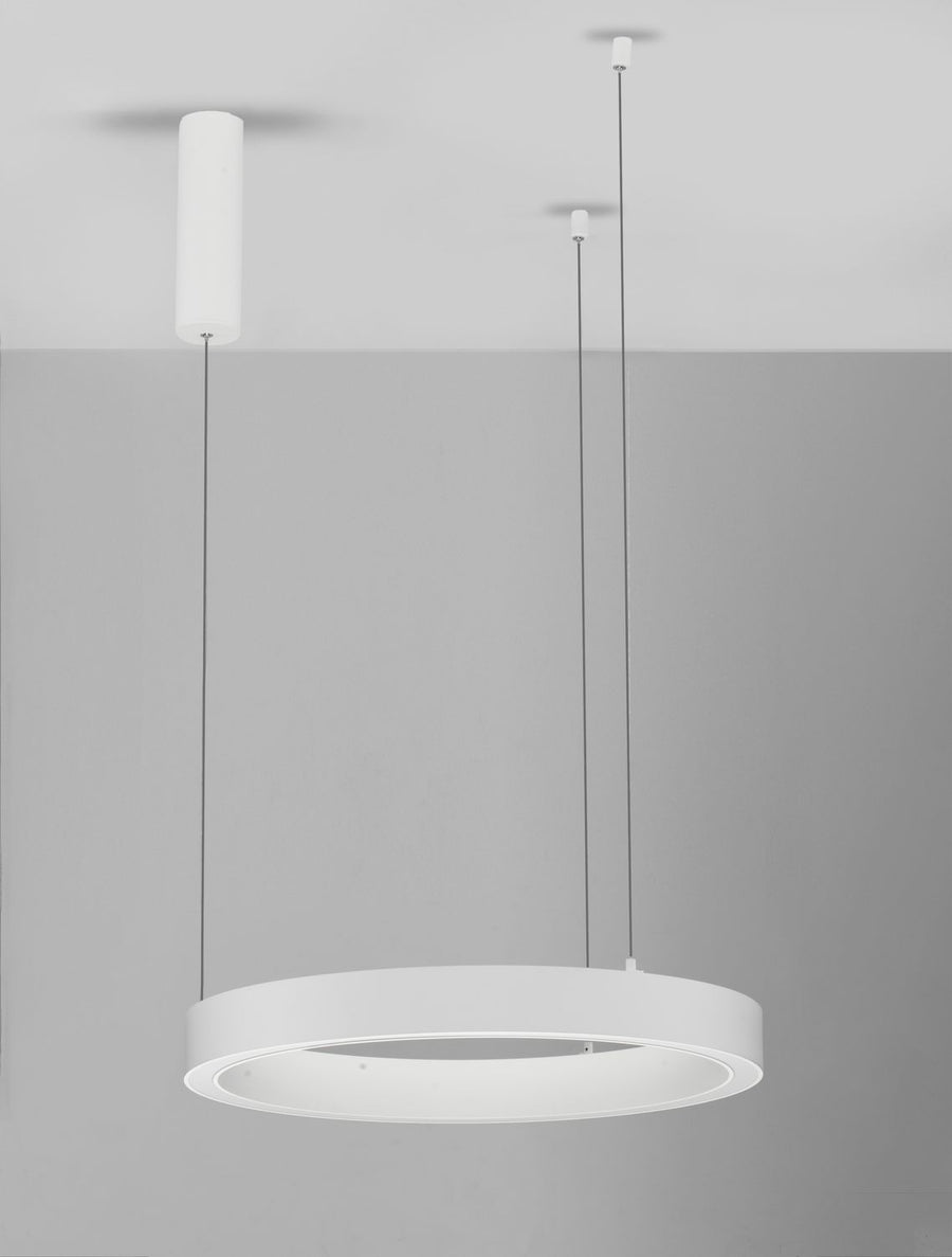 Silhouette du cercle blanc vue de profil, câbles et rosace cylindrique