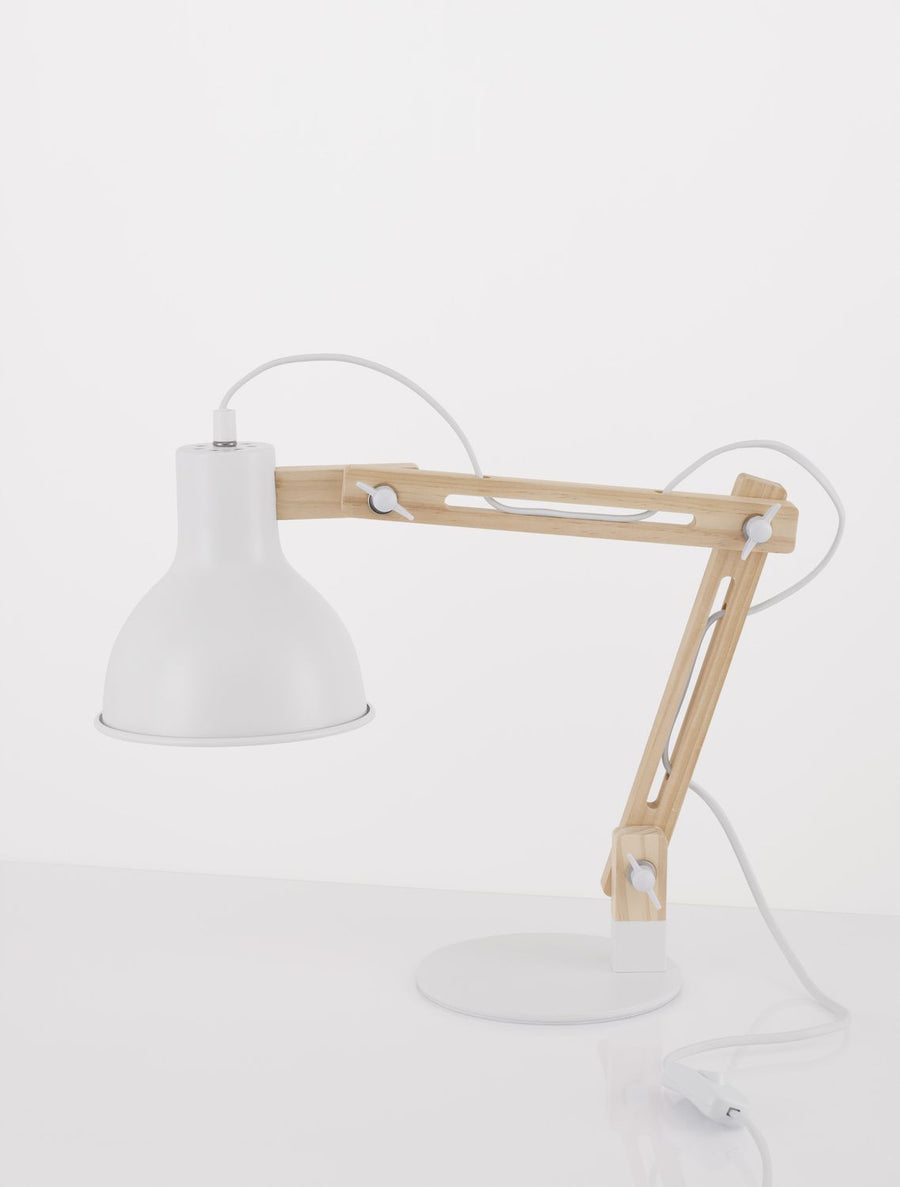 Lampe à poser Grou blanche, bois