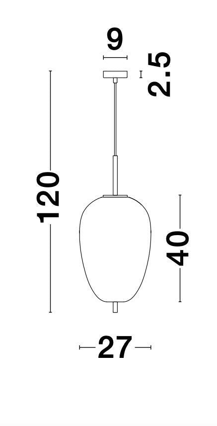 Schéma coté de la suspension avec hauteur totale 120 cm et diamètre 27 cm