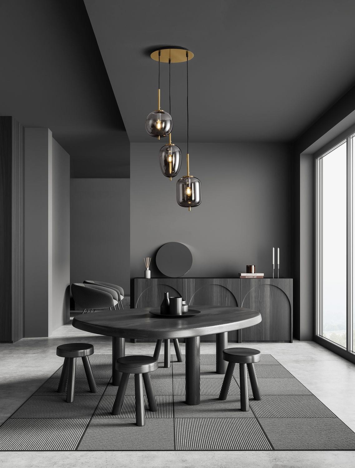 Suspension Lato 3 lumières dorée, verre (9624082)
