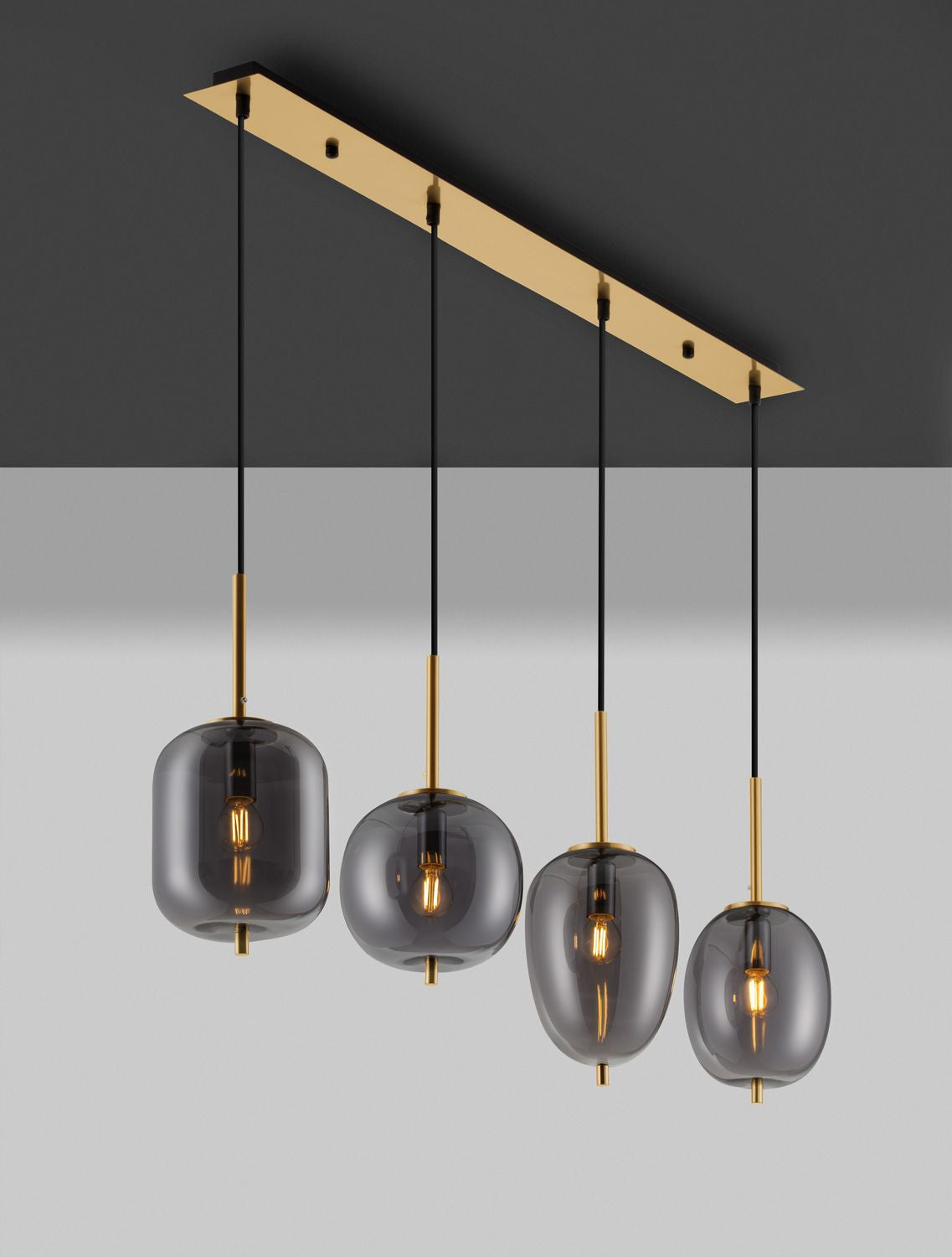 Suspension Lato 4 lumières dorée, verre