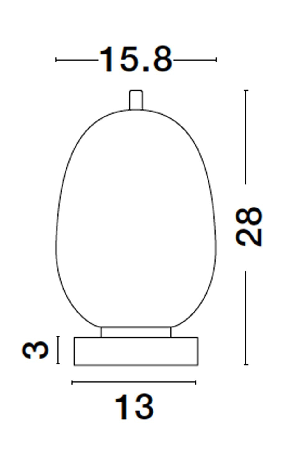 Schéma technique avec dimensions: hauteur 28 cm, largeur 15.8 cm, base 13 cm.