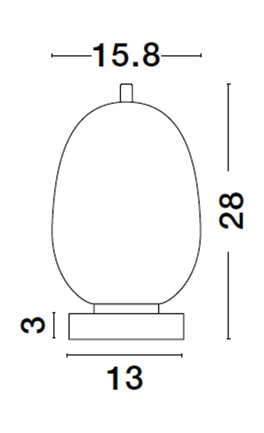 Schéma technique avec dimensions: hauteur 28 cm, largeur 15.8 cm, base 13 cm.
