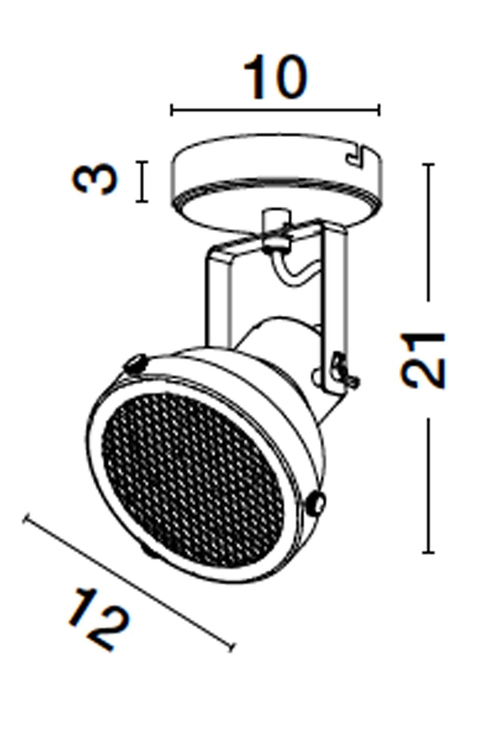 Schéma de dimensions cotées de l'applique, largeur 12 et hauteur 21