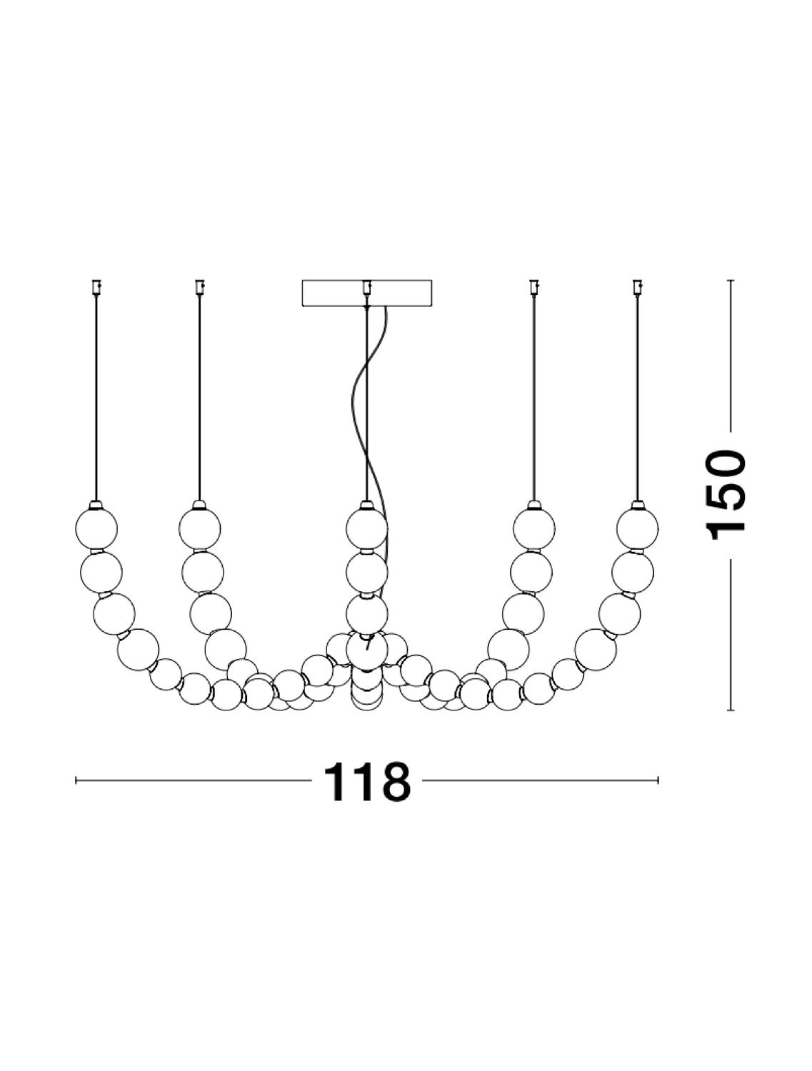Suspension Perla dorée, verre, H 150 cm (9695203)