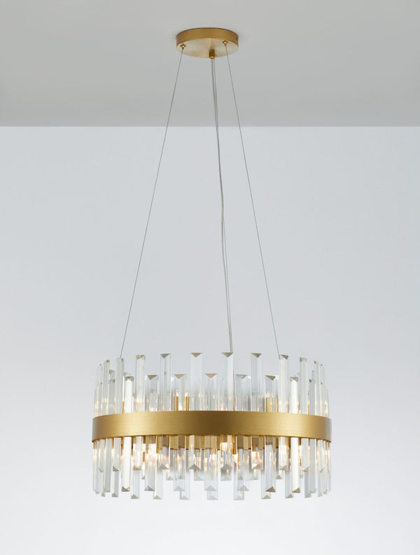 Suspension Crown 7 lumières dorée, cristal