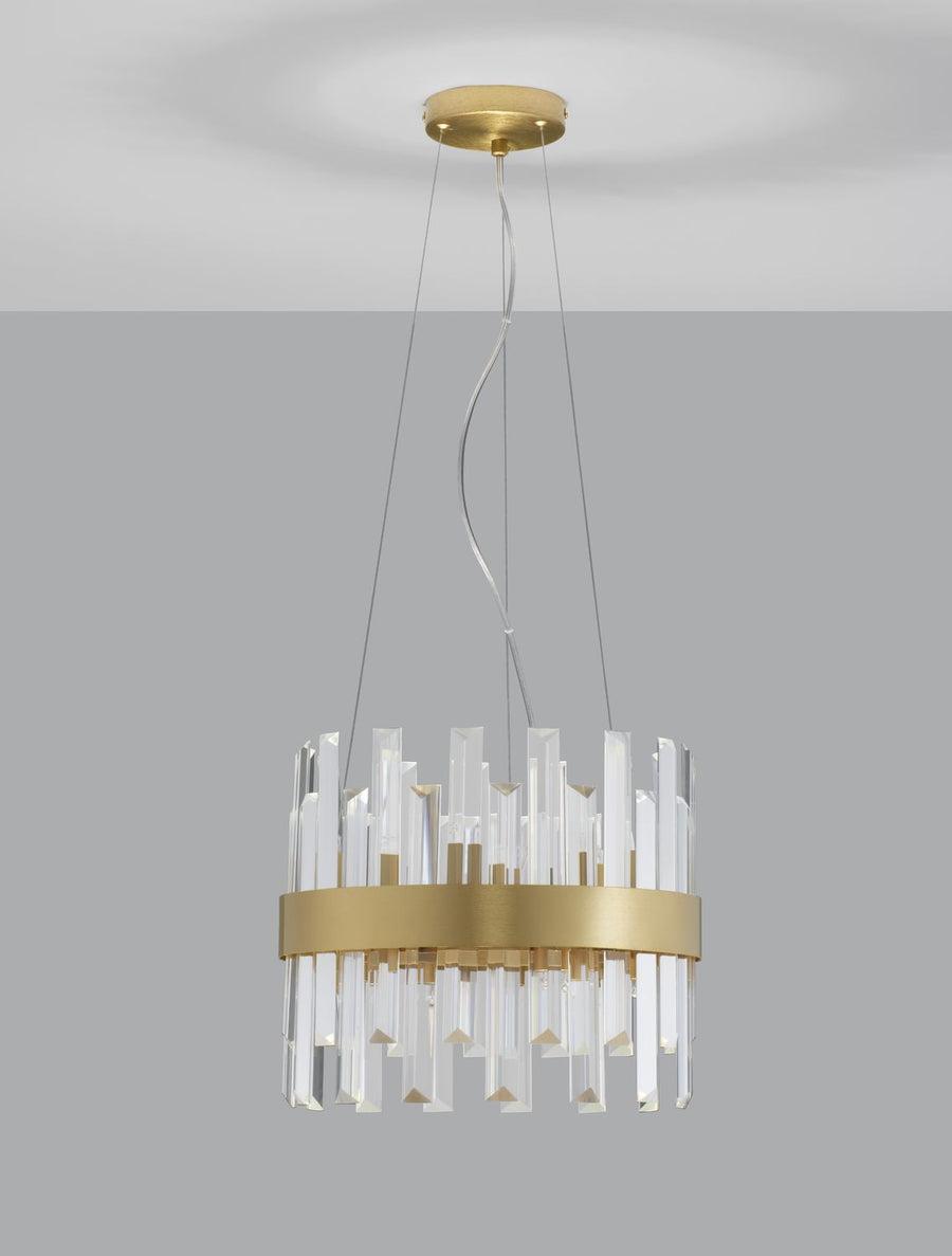 Suspension Crown 5 lumières dorée, cristal