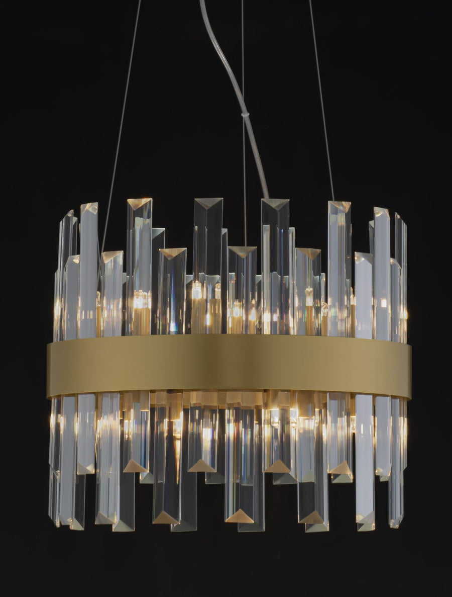 Suspension Crown 5 lumières dorée, cristal