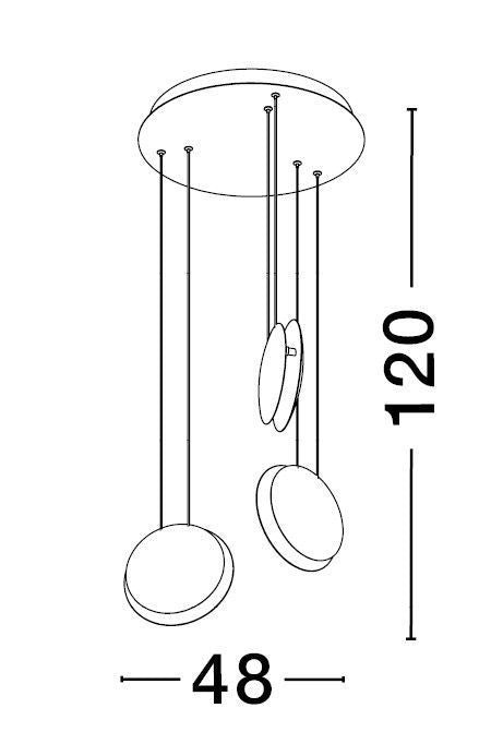 Schéma coté du luminaire indiquant un diamètre de 48 et une hauteur de 120