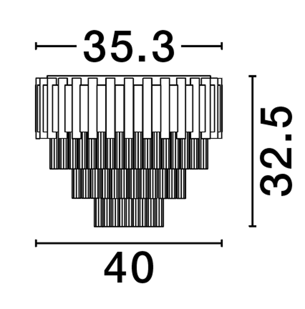 Schéma coté du luminaire avec largeur 35.3 et 40 cm, hauteur 32.5 cm