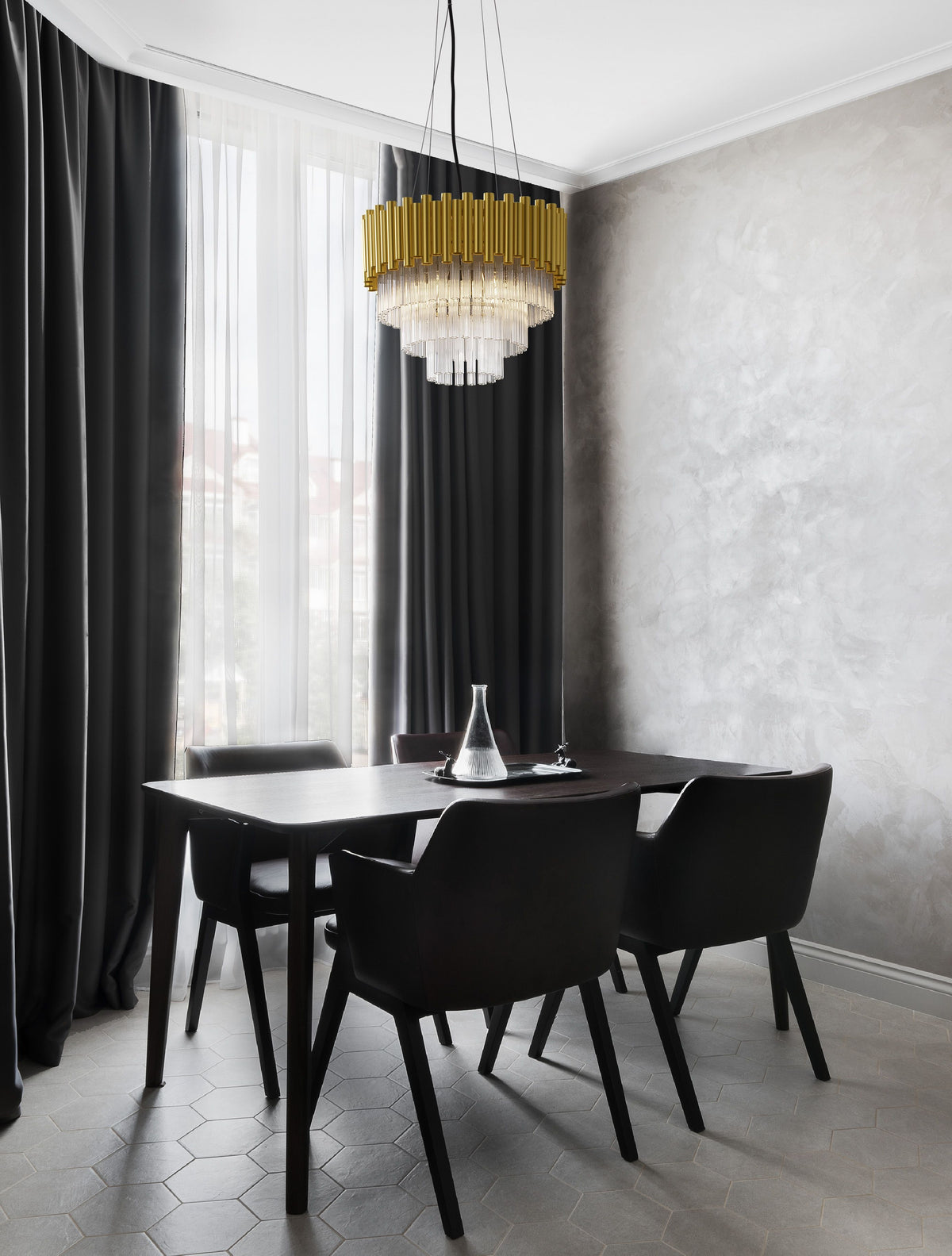 Suspension Magnolia 5 lumières dorée, cristal (9824080)