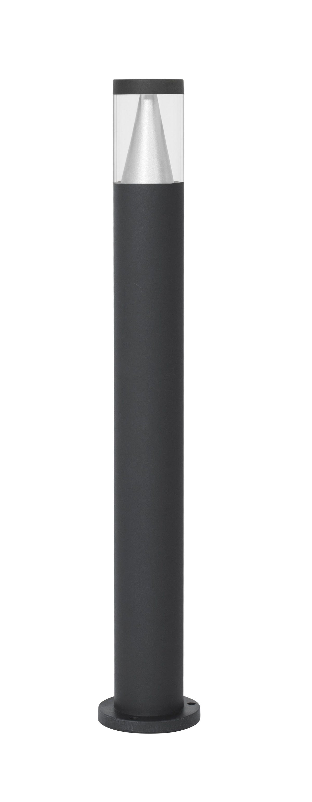 Vue de face du luminaire noir montrant le réflecteur conique argenté sous le verre.