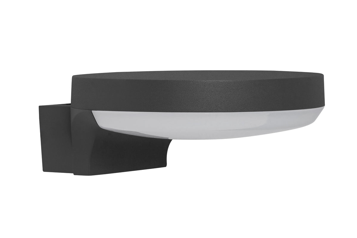 Vue de profil du luminaire éteint sur fond blanc, finition gris anthracite texturé