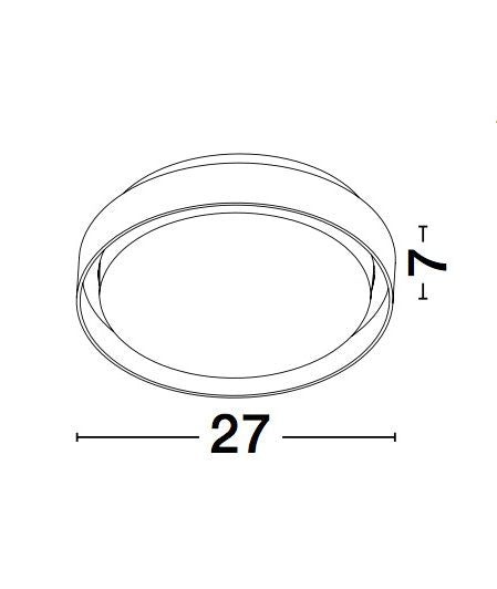 Schéma technique coté du luminaire rond, diamètre vingt-sept et hauteur sept