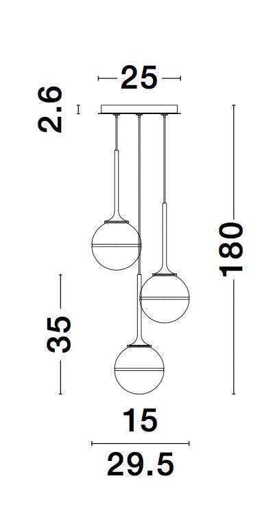 Suspension Cantona 3 lumières dorée, verre (9960613)