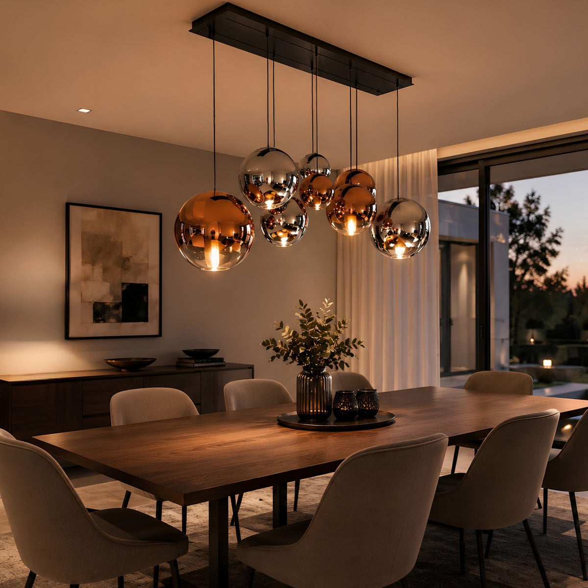 Suspension de table Orb 8 lumières sur 2 rangées, longueur 160 cm
