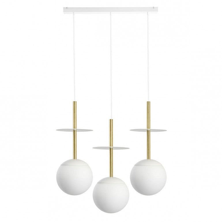 Suspension luminaire PLAAT A 3L Blanc / doré, détail laiton