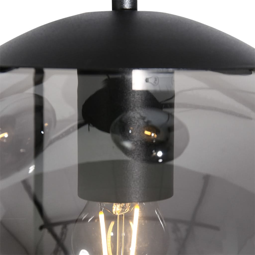Douille E27 et armature métal noir de la suspension verre fumé | Designix