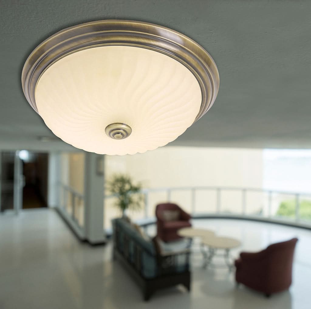 Plafonnier bronze rond verre crème Lumea – vue 3 – Designix.fr