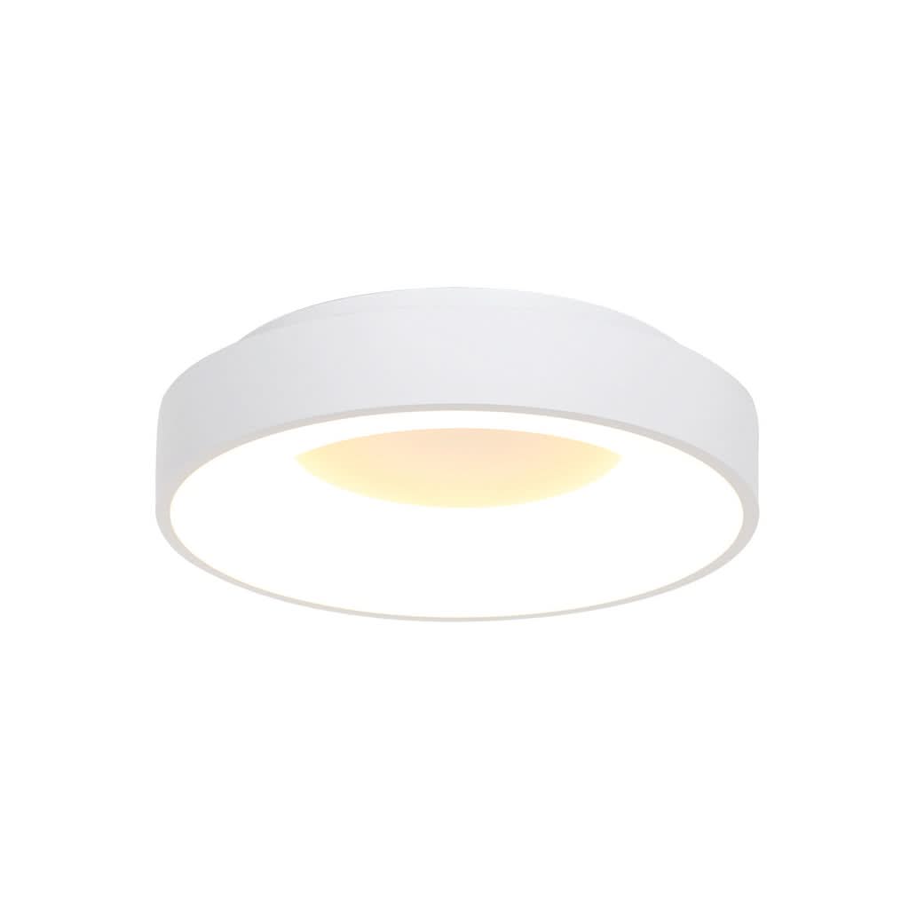 Plafonnier LED rond blanc vu de face, diffuseur central allumé
