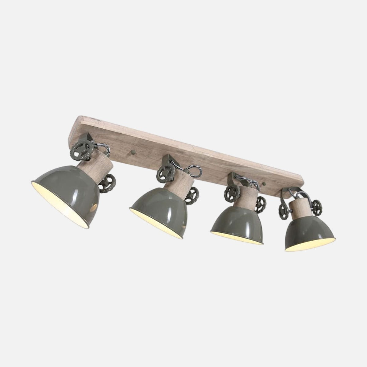 Plafonnier vert 4 spots en bois et métal Gearwood, fond clair