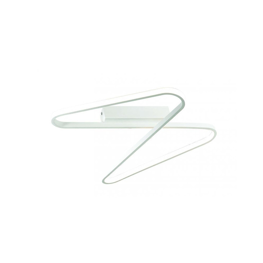 Vue de face du plafonnier blanc en ruban zigzag sur fond blanc