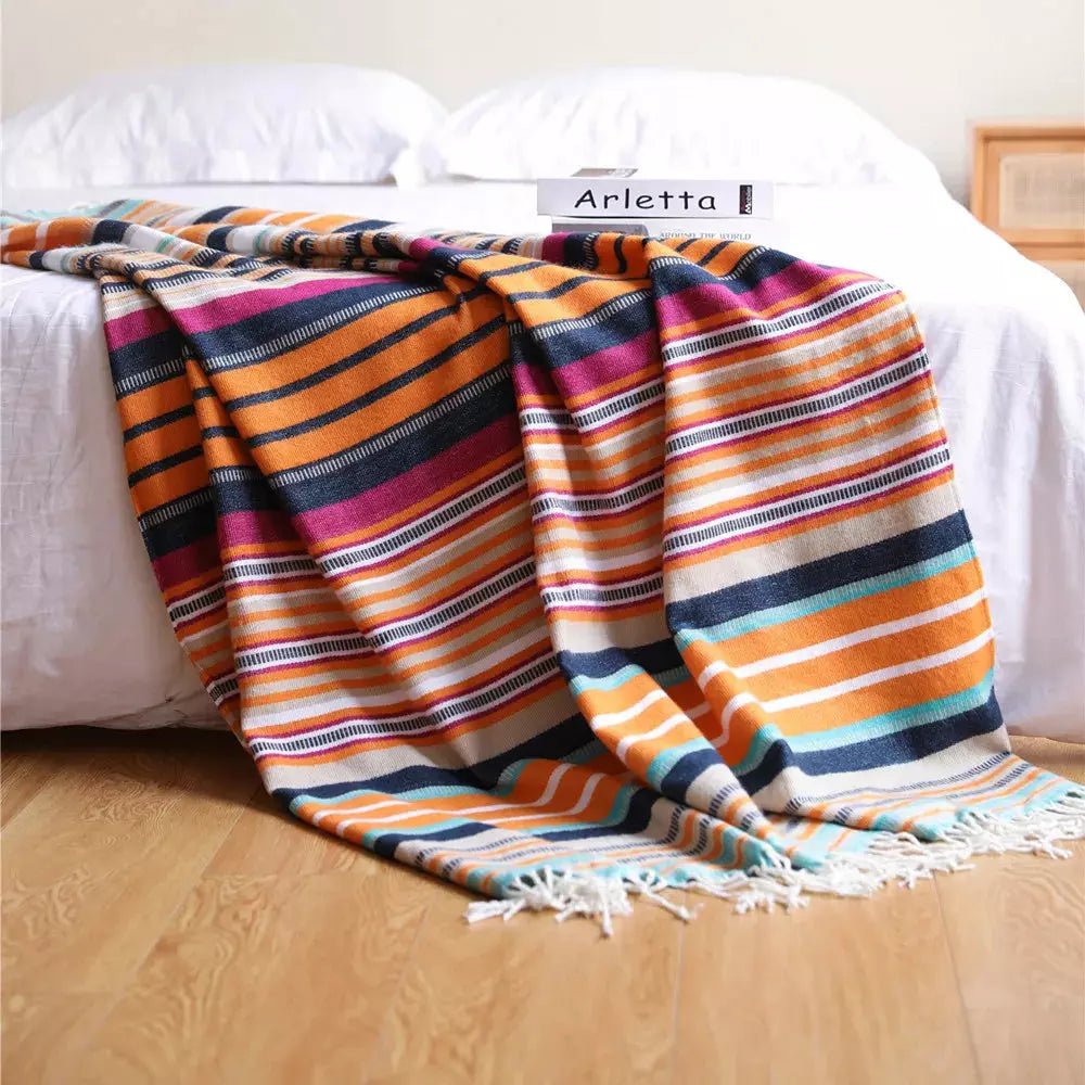 Plaid à Rayures Boho | Évasion Colorée - Designix Plaid Panache de Couleurs 115x170cm