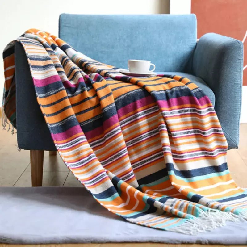 Plaid à Rayures Boho | Évasion Colorée - Designix Plaid Panache de Couleurs 115x170cm