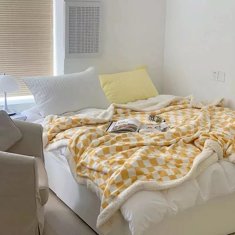 Plaid Damier Épais et Chaud | Carré Câlin - Designix Plaid Jaune 100x150cm