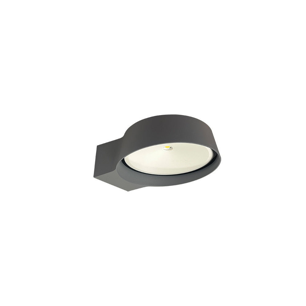 Vue de dessous du luminaire mural graphite avec diffuseur blanc et module LED central