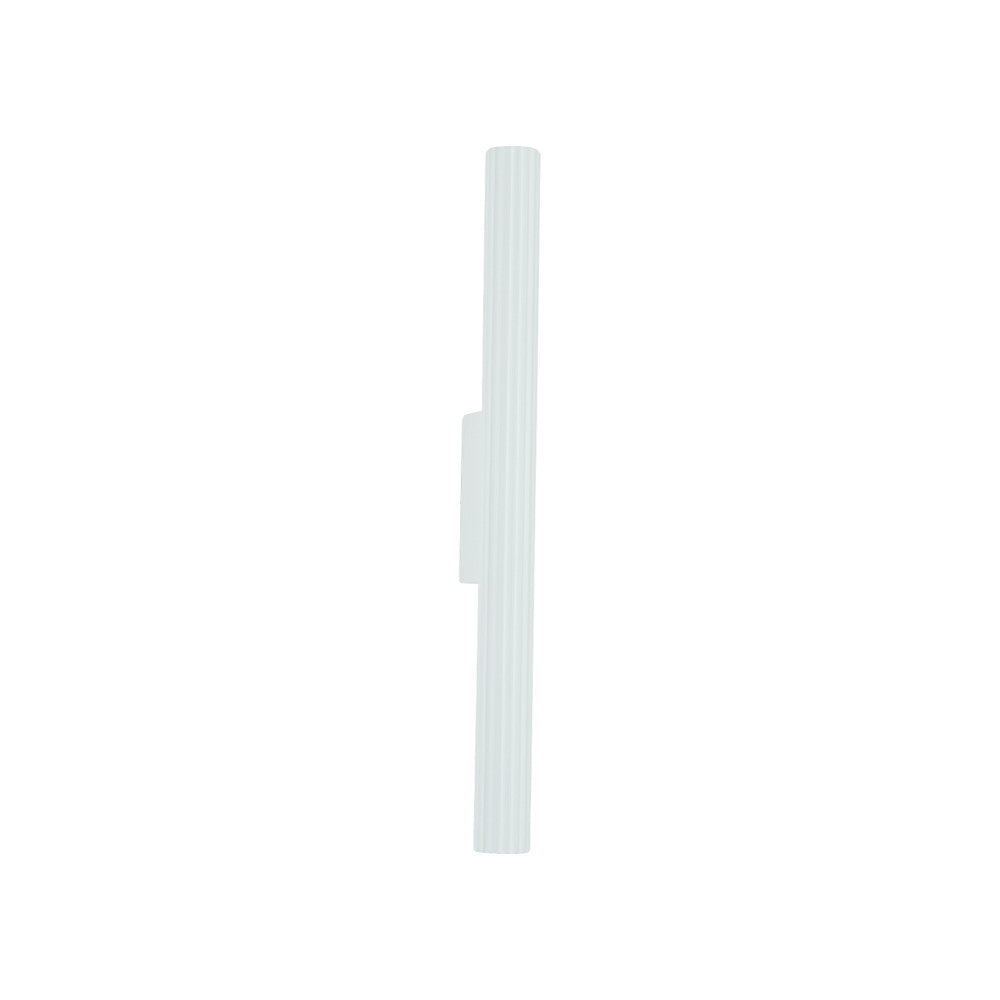 Vue de profil d'une applique murale cylindrique blanche avec support de fixation.