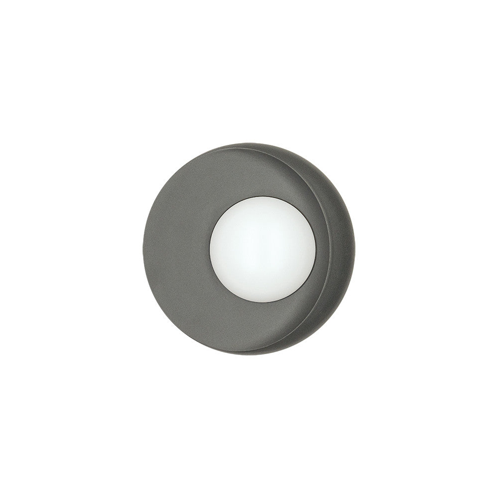 Applique murale ronde graphite avec diffuseur opale central, vue de face éteinte