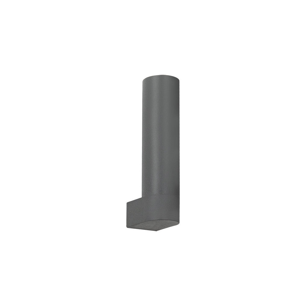 Vue de face du luminaire cylindrique graphite avec pied de fixation inférieur