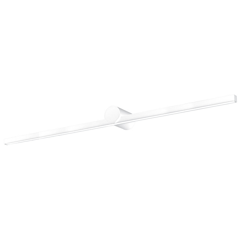 Vue de face du bandeau lumineux blanc avec sa fixation centrale ronde murale