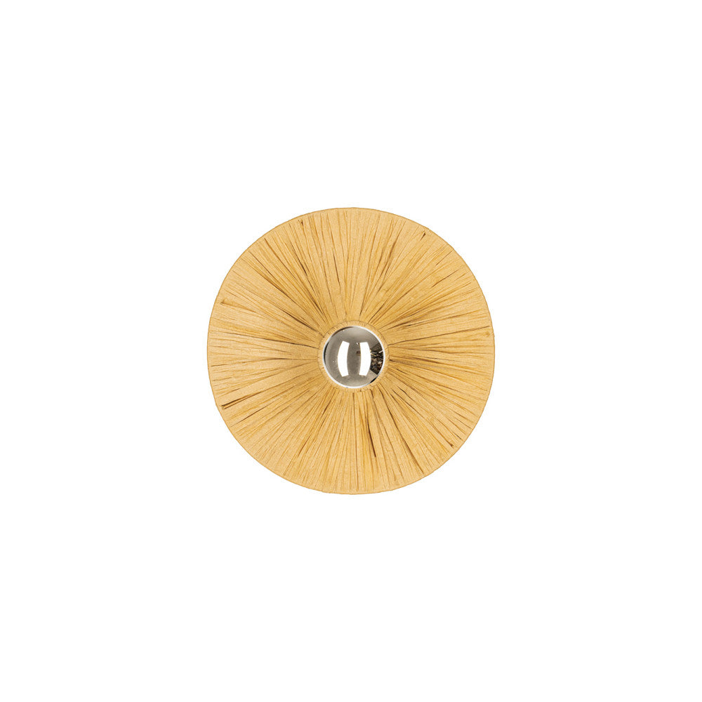 Vue de face de l'applique ronde en rotin naturel avec douille centrale chromée