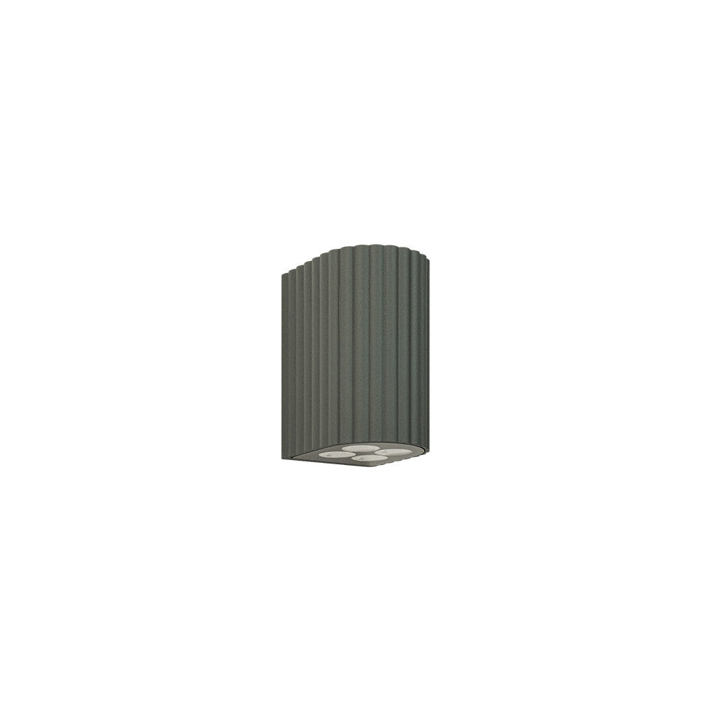 Applique murale cylindrique graphite à surface nervurée, vue de face sur fond blanc