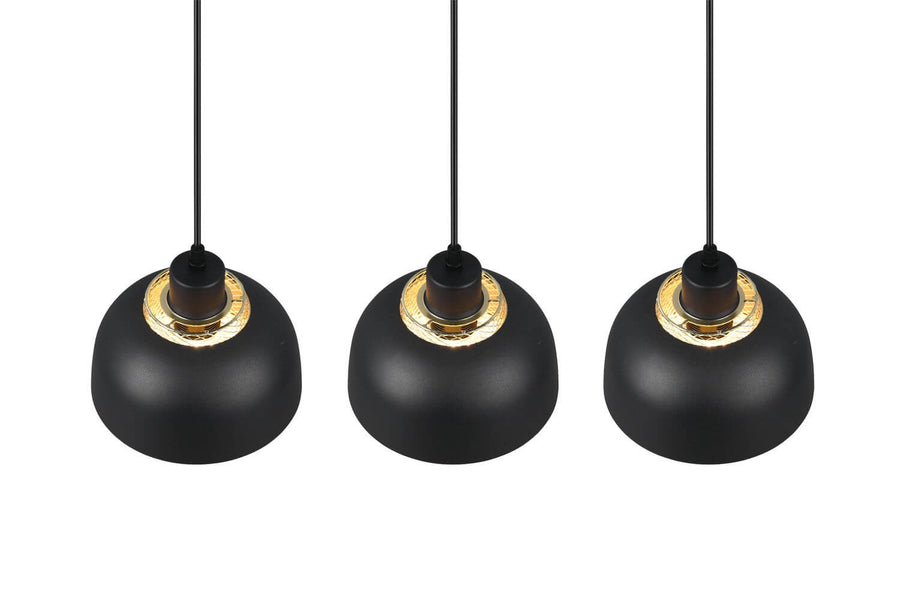 Suspension Punch 3 lumières noire mat